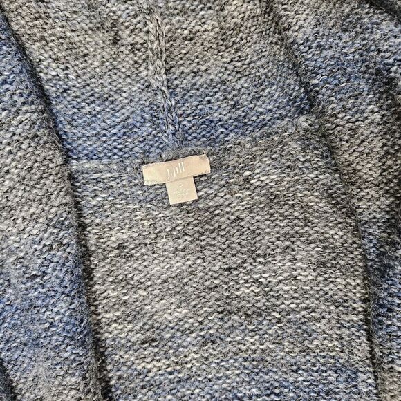J. JILL Womens Blue Gray Knit Hooded Mid Length Open Front Wool Cardigan Small - Picture 3 of 7